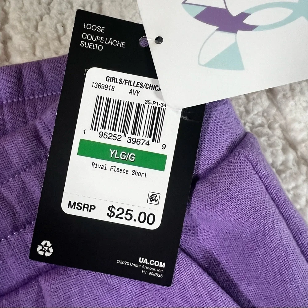Under Armour New Girls‎ Rival Fleece Athletic Sweat Short Purple Large